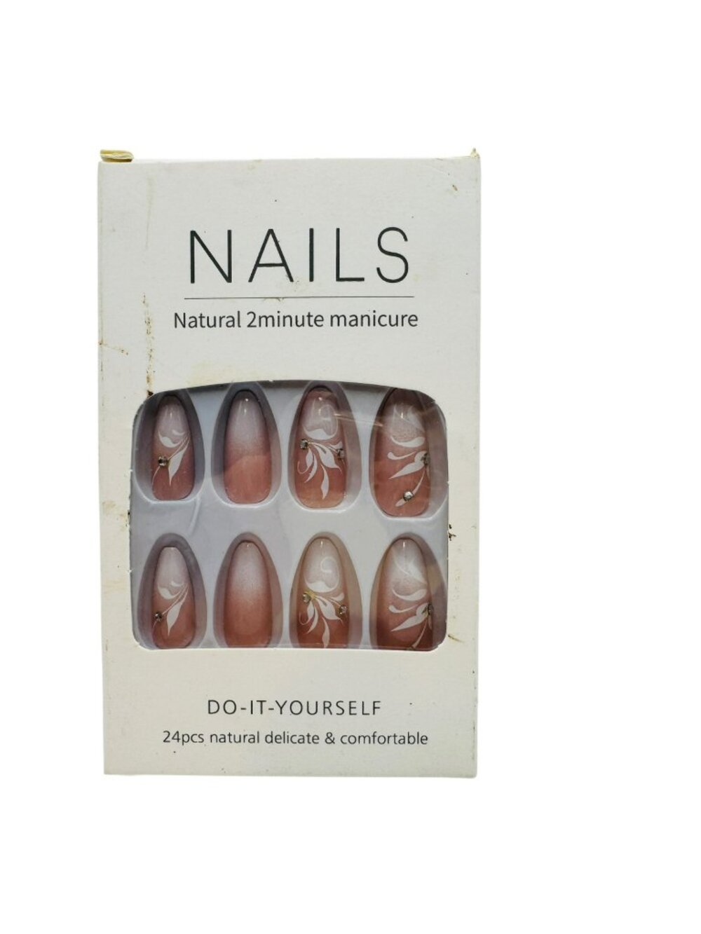 Natural Ombre Press-On Nails With White Floral Accents
